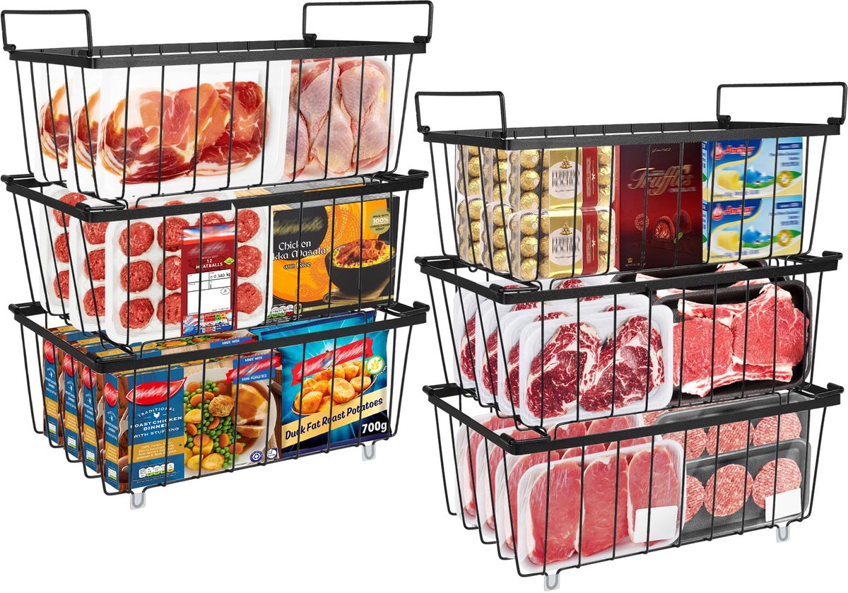 Ibenzoa® Set van 6 stapelbare vriesmandjes met handgrepen voor optimale organisatie