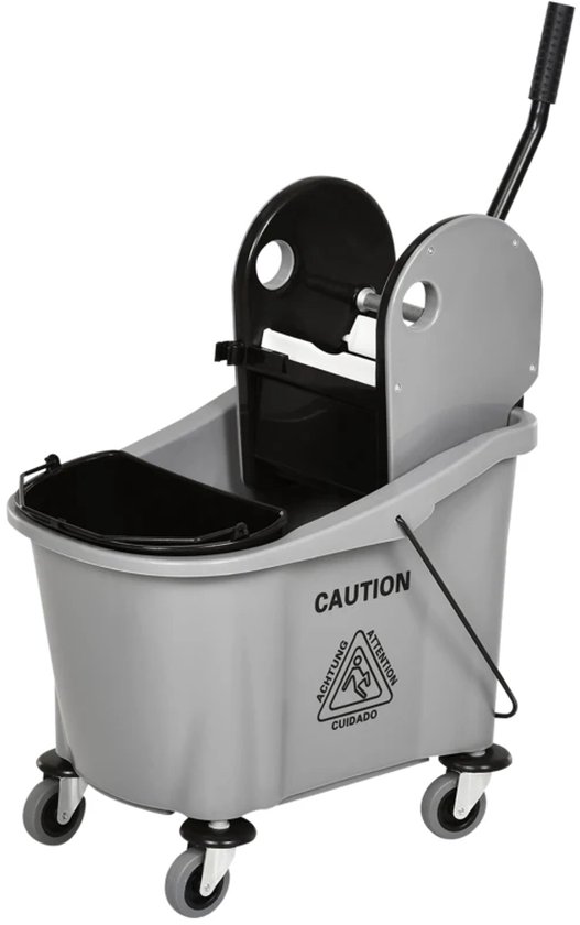 36L schoonmaakkar – 4 wielen – wringer – zwart/grijs