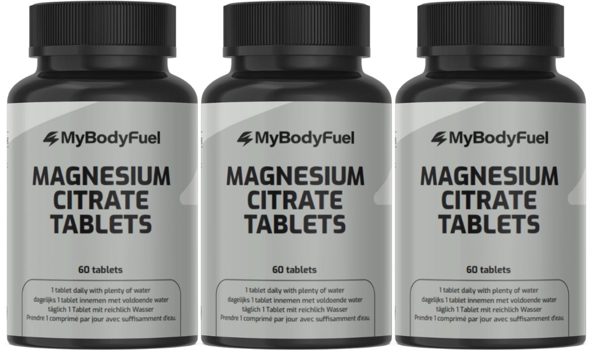 MyBodyFuel - Magnesium Citraat 200 mg - 3 Pack (180 Tabletten) - Hoog opneembaar Magnesium Supplement