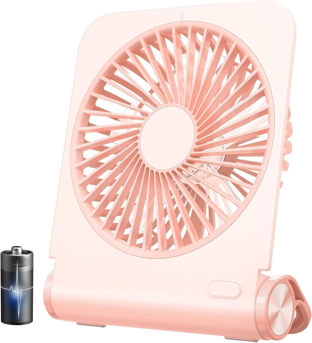 Draagbare Ventilator - Kleine USB Fan - Persoonlijke Koeling - 225 Graden Draaibaar - 2000mAh Batterij - Roze