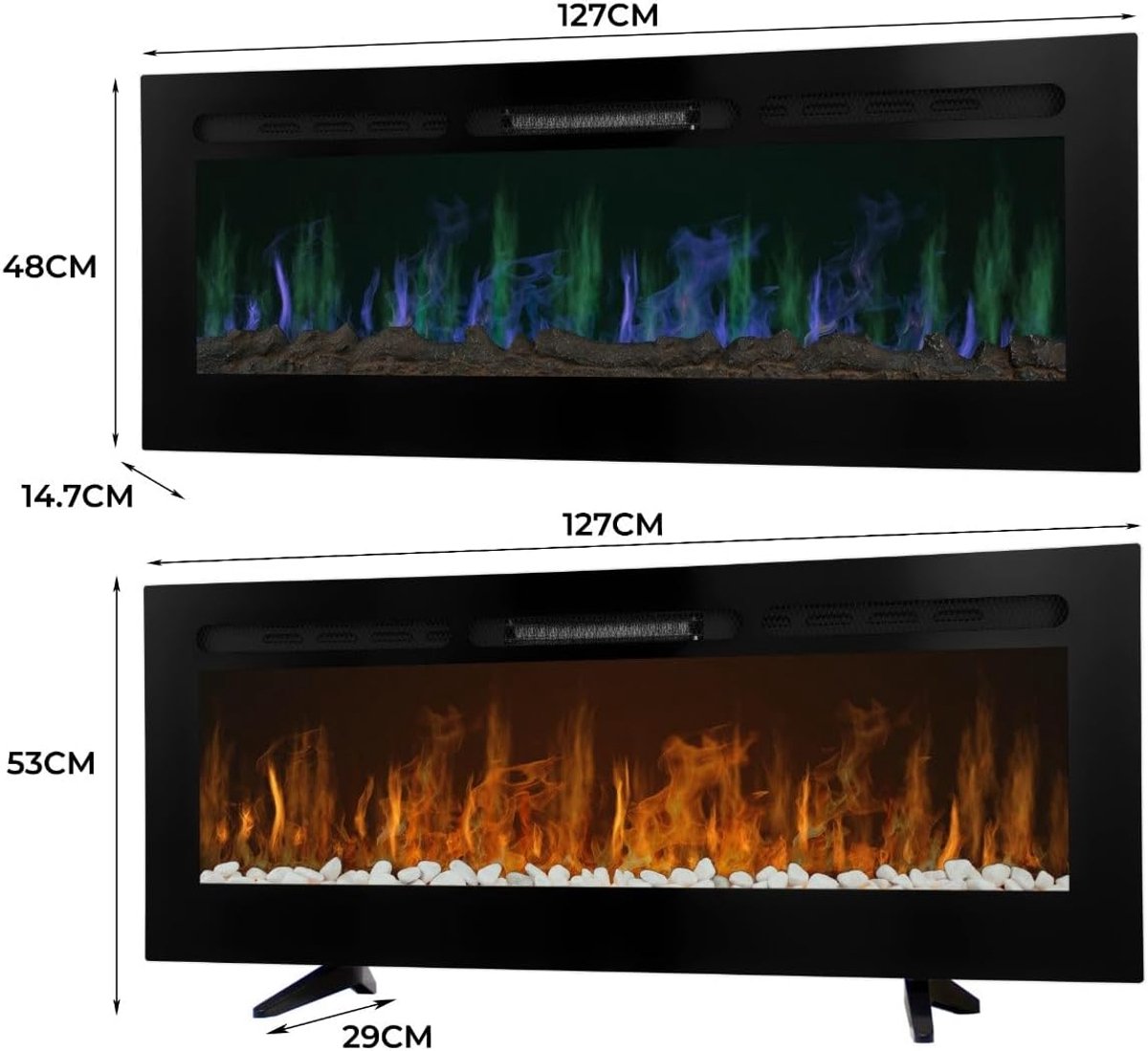 Elektrische Inbouwhaard LuxeFlame™ 127 cm – Wand- & Vrijstaande Sfeerhaard met Verwarming – 2 Warmtestanden 950W/1850W – 12 LED Kleuren – 5 Lichtsterktes – Thermostaat 15-35°C – Afstandsbediening & Timer – HomeByNicole