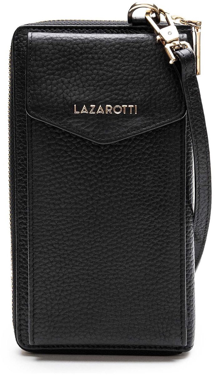 Lazarotti Leren portemonnee schoudertas Bologna Leather Zip Around Wallet With Phone Pocket Black 2 zwart