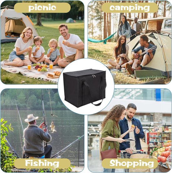Geïsoleerde Koeltas - Koeltas - Opvouwbare koeltas - Met bodempaneel - Stevig Polyester Materiaal - Lunchtas - Picknicktas - Koeltas Lunch - Koeltassen - Geïsoleerde tas voor kamperen, picknicken, winkelen, auto, barbecue - 41*33*26cm - Zwart van Bo-Camp — afbeelding 5