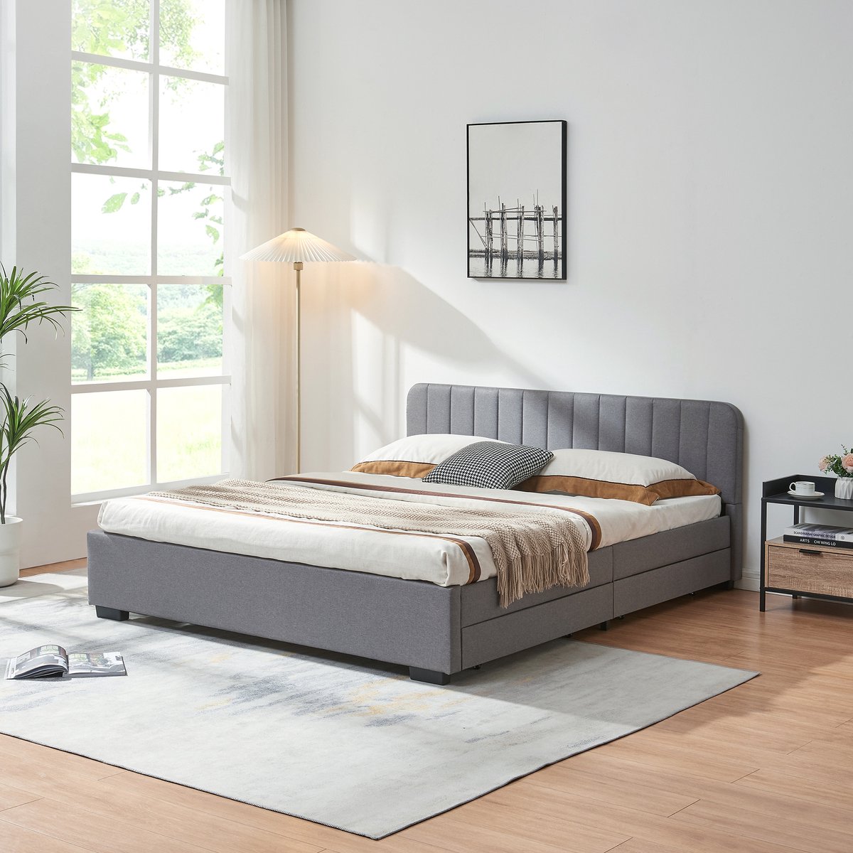 en.casa Bed Nofrenna bedframe met 4 bedlades 200x160 cm grijs [en.casa]