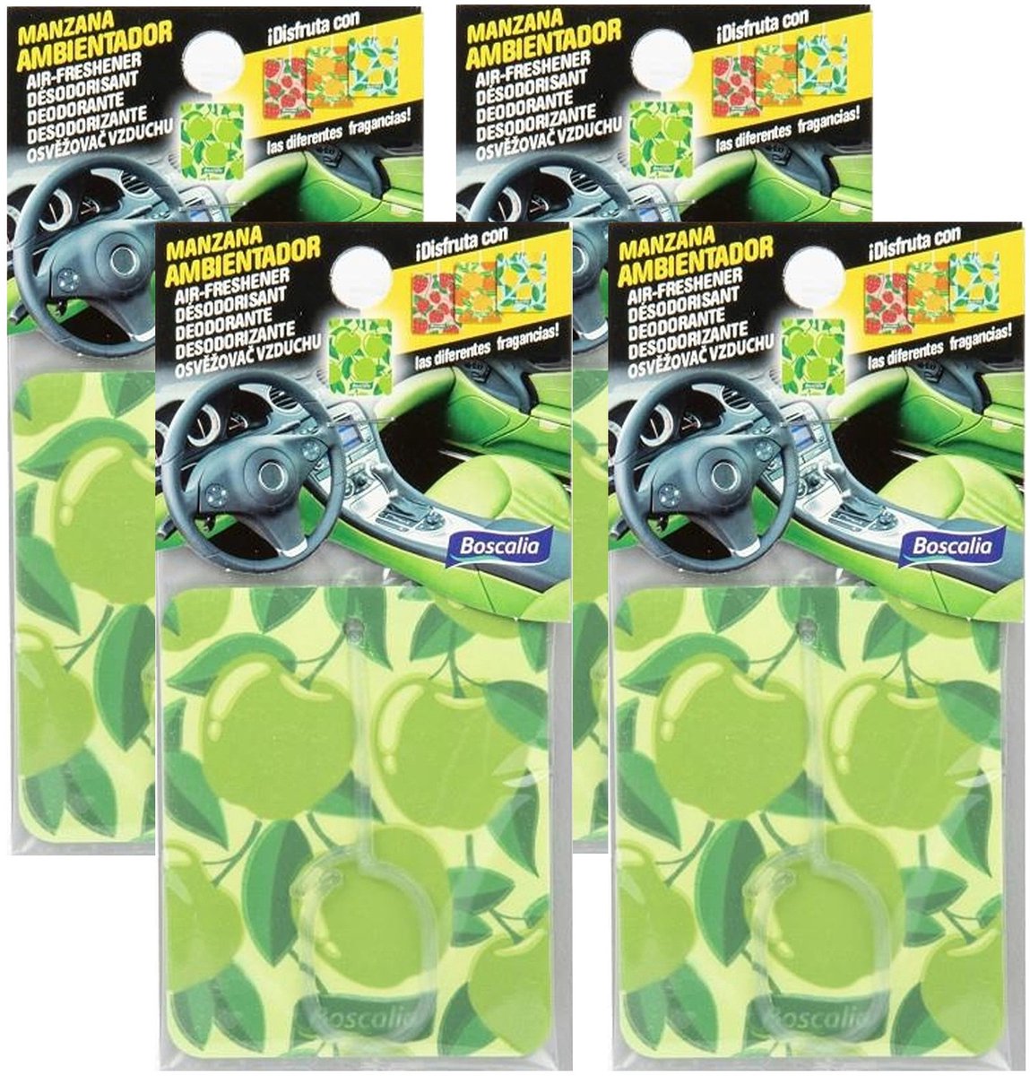 Amahogar Auto parfum/luchtverfrisser - 4x - Appel geur - in handig zakje - 7 x 16 cm