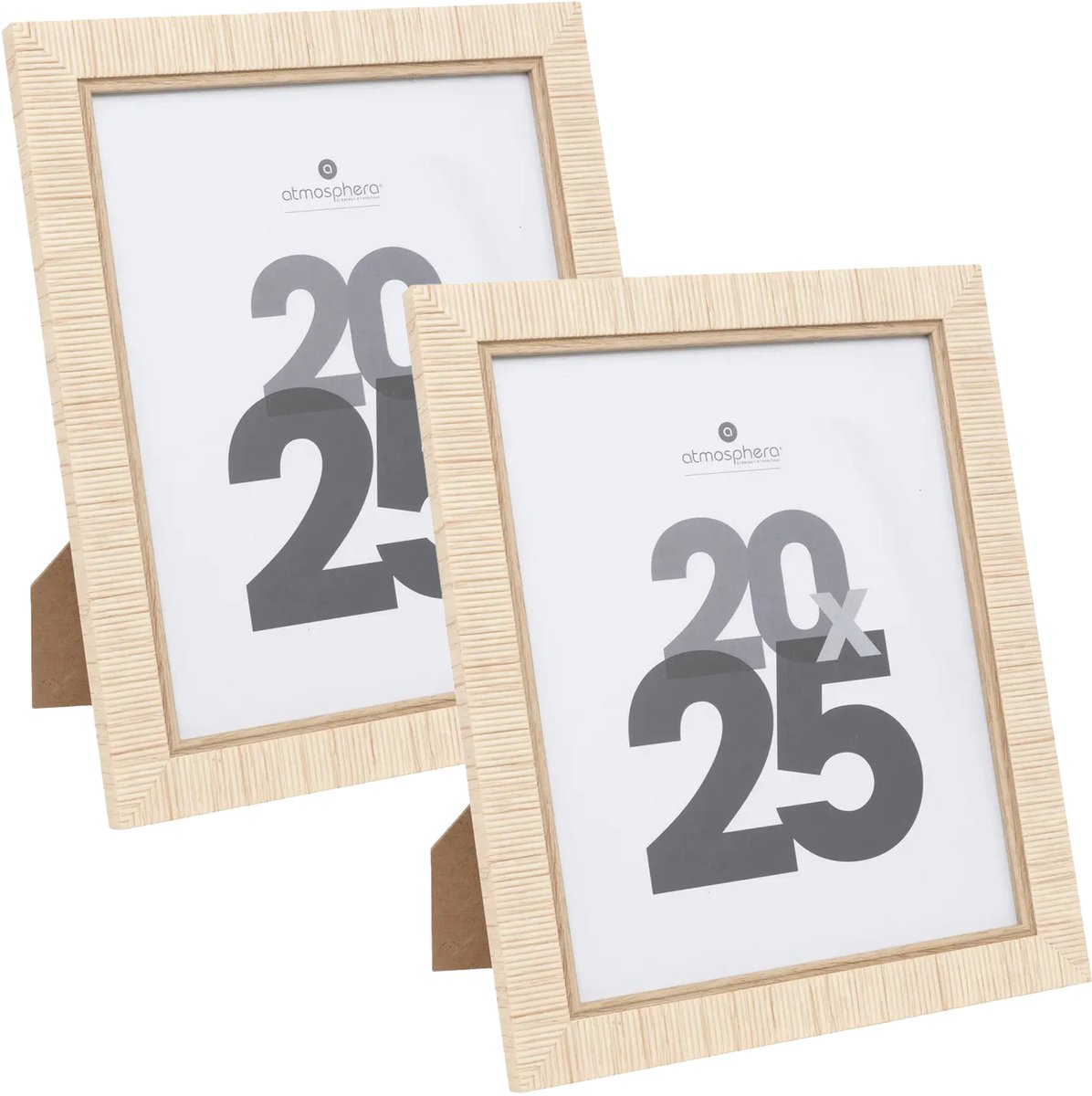 Atmosphera Fotolijstje Bali - 2x - voor 20 x 25 cm foto - beige - mdf/glas - ornament frame 24.5 x 29.5 cm - staand/hangend