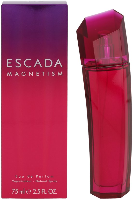 Escada Magnetism Eau de Parfum 75 ml fles en doos met roze-paarse gradiënt.