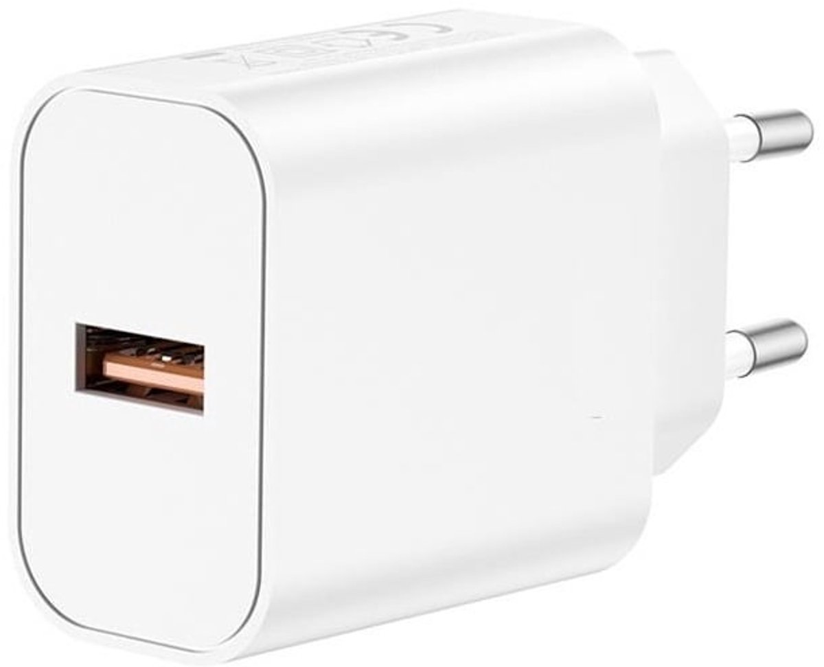OneOne 18W snellader met USB A poort. Witte Quick Charge lader. Oplader adapter past op Samsung Galaxy Z Flip, Z Flip 3, Z Flip 4, Z Flip 5, Z Flip 6, Z Flip 7 / 7 FE, M22, M23, M55s, M05, M53, M62, Quantum