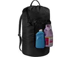 Waszak - Waszak met schouderband en netvak - Wasrugzak - Grote draagbare wasmand - Perfect voor studenten, wasserettes en reizen in appartementen - Zwart