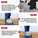 Stappenplan voor het ontkalken van de Senseo. Stap 1: ontkalker in reservoir doen. Stap 2: reservoir spoelen. Stap 3: reservoir omspoelen met water.