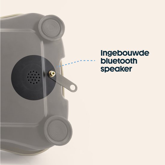 Detail van de onderkant van de trilplaat met ingebouwde bluetooth speaker.