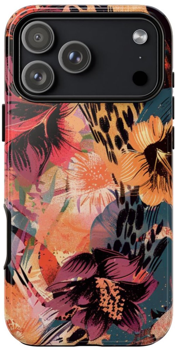 Abstracte Bloemen- en Dierenprint – Telefoonhoesje Geschikt voor iPhone 17 Pro Max