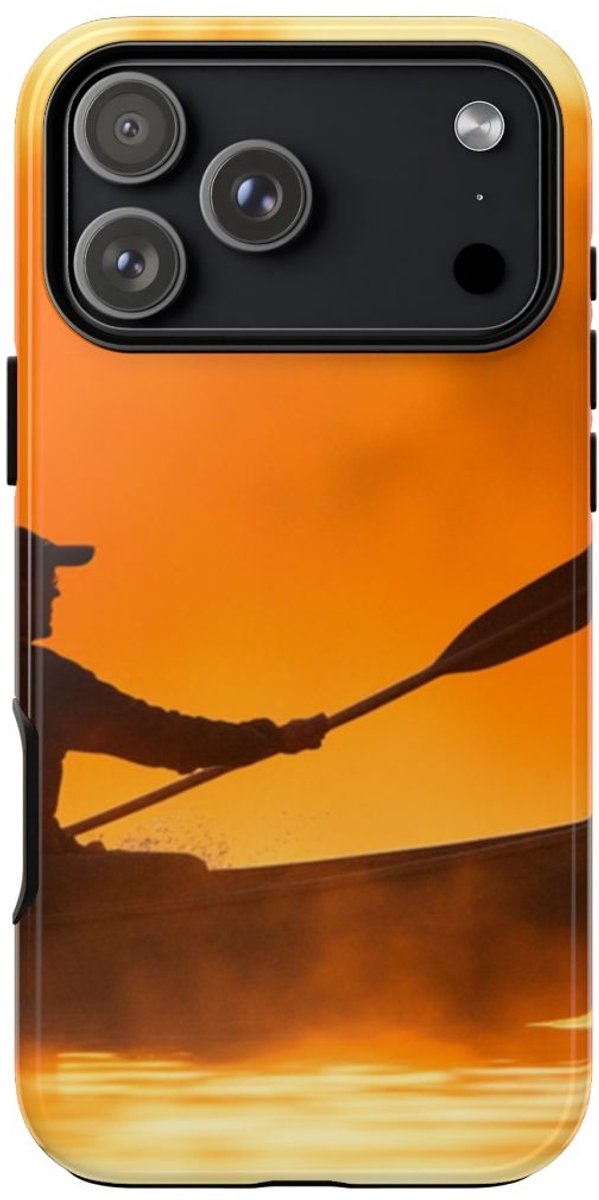 Silhouet van Kanoër bij Zonsondergang – Telefoonhoesje Geschikt voor iPhone 17 Pro Max