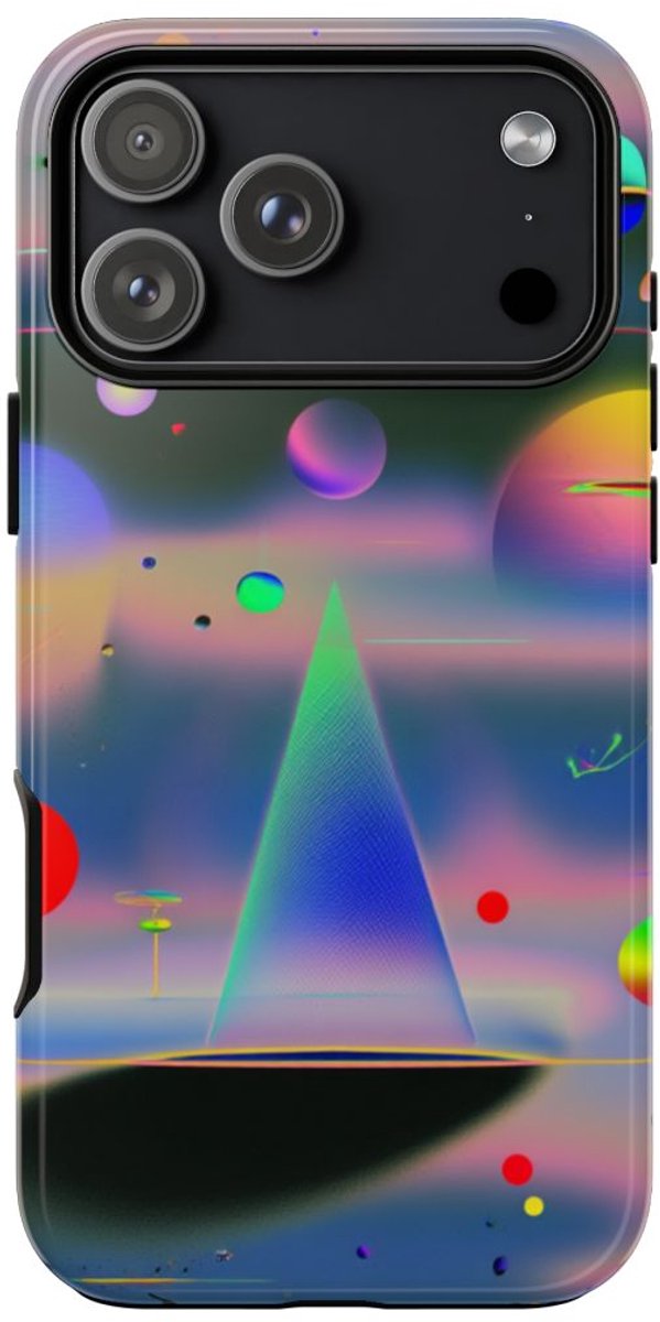 Dromerige Neon Geometrische Ruimte – Telefoonhoesje Geschikt voor iPhone 17 Pro Max