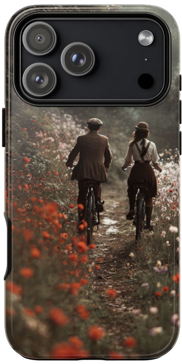 Fietsend Stelletje op Bloemenpad – Telefoonhoesje Geschikt voor iPhone 17 Pro Max