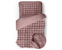 Eleganzzz Dekbedovertrek Shiny Bubble Pom Pom Flanel Fleece - Old Rose - Dekbedovertrek 140x200/220cm - 100% flanel fleece - Eenpersoons dekbedovertrekken - 140x220cm - Teddy Dekbedovertrek - Fluffy Dekbedovertrek - Effen Dekbedovertrek