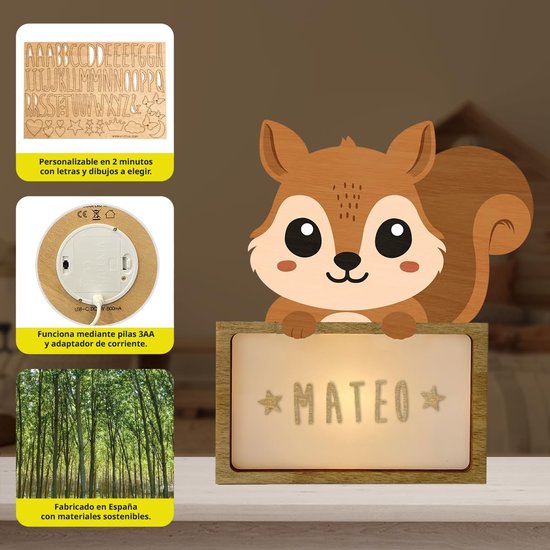 Gepersonaliseerde nachtlamp voor kinderen - Eekhoorn ontwerp van Little Lamp Company — afbeelding 3