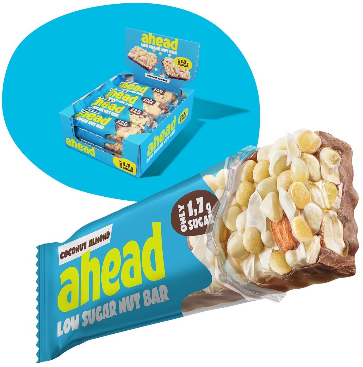 ahead Nut Bars – Notenrepen – Doos 12×35 g – Suikerarm, Vezelrijk, Vegetarisch – 1,6 g Suiker per Reep