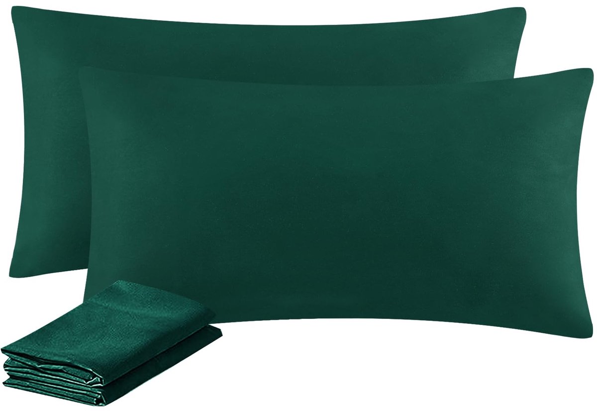 Ibenzoa Set van 2 donkergroene microvezel kussenslopen met ritssluiting 40x80 cm