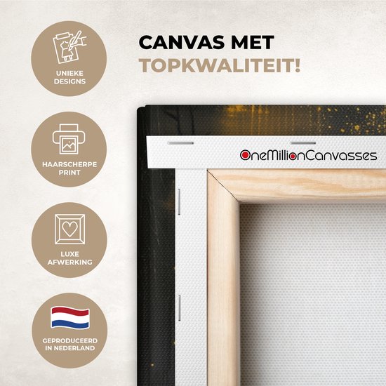 Peinture sur toile 150x100 cm - Décoration murale Arbre - Aspect peinture - Cerf - Nature - Or - Décoration murale murale salon - Décoration chambre - Accessoires de chambre - Peintures