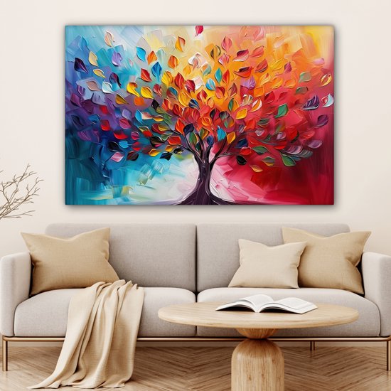 Peinture sur toile 120x80 cm - Décoration murale Arbre - Arbre de vie - Coloré - Abstrait - Décoration murale murale salon - Décoration chambre - Accessoires de chambre - Peintures