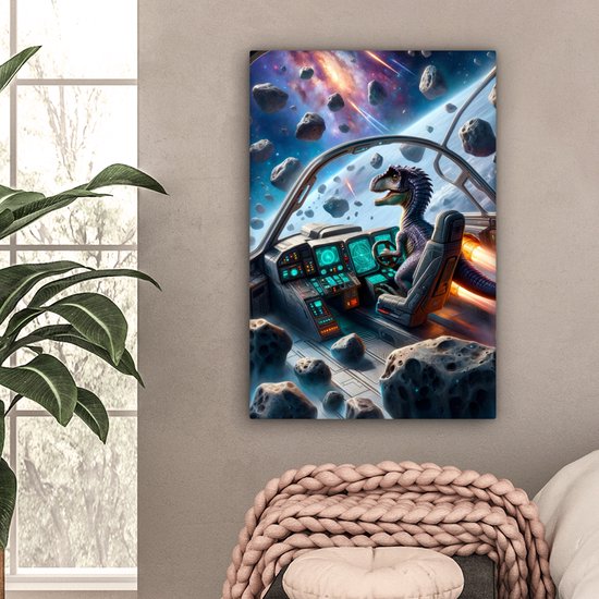 Peinture sur toile 40x60 cm - Décoration murale Dino - Espace - Garçons - Décoration murale murale chambre ado - Décoration chambre pour adolescents - Accessoires chambre jeunesse ado - Tableaux chambre