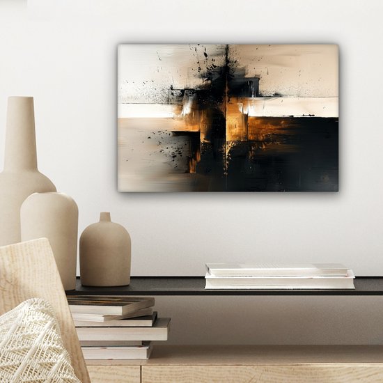 Peinture sur toile 30x20 cm - Décoration murale Moderne - Zwart - Peinture - Or - Décoration murale salon - Décoration chambre moderne - Tableaux abstraits