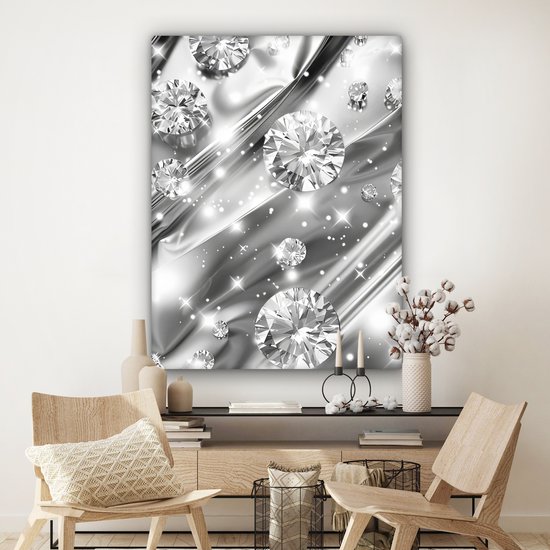 Peinture sur toile 120x160 cm - Décoration murale Abstrait - Diamant - Luxe - Moderne - Argent - Décoration murale salon - Décoration chambre moderne - Tableaux abstraits