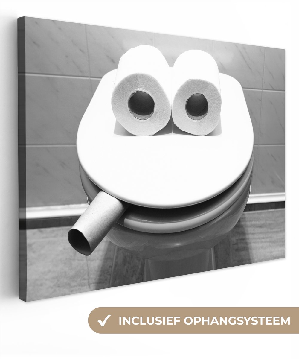 Canvas schilderij 40x30 cm - Wanddecoratie badkamer WC - Bril - Grappig - Toilet - Muurdec
