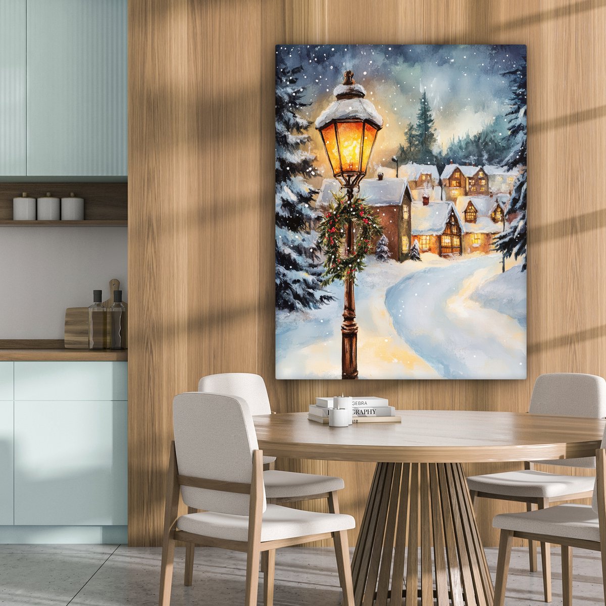 Canvas schilderij 90x120 cm - Wanddecoratie Kerstdorp - Huizen - Sneeuw - Kerst - Muurdecoratie woonkamer - Slaapkamer decoratie - Kamer accessoires - Schilderijen op canvas - Kerstdecoratie voor binnen - Kerstversiering - Kerstmis versiering – foto 6
