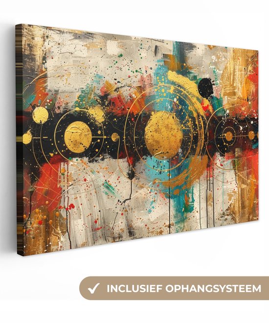 Canvas schilderij 120x80 cm - Wanddecoratie Kunst - Abstract - Aesthetic - Goud - Muurdecoratie woonkamer - Kamer decoratie modern - Abstracte schilderijen