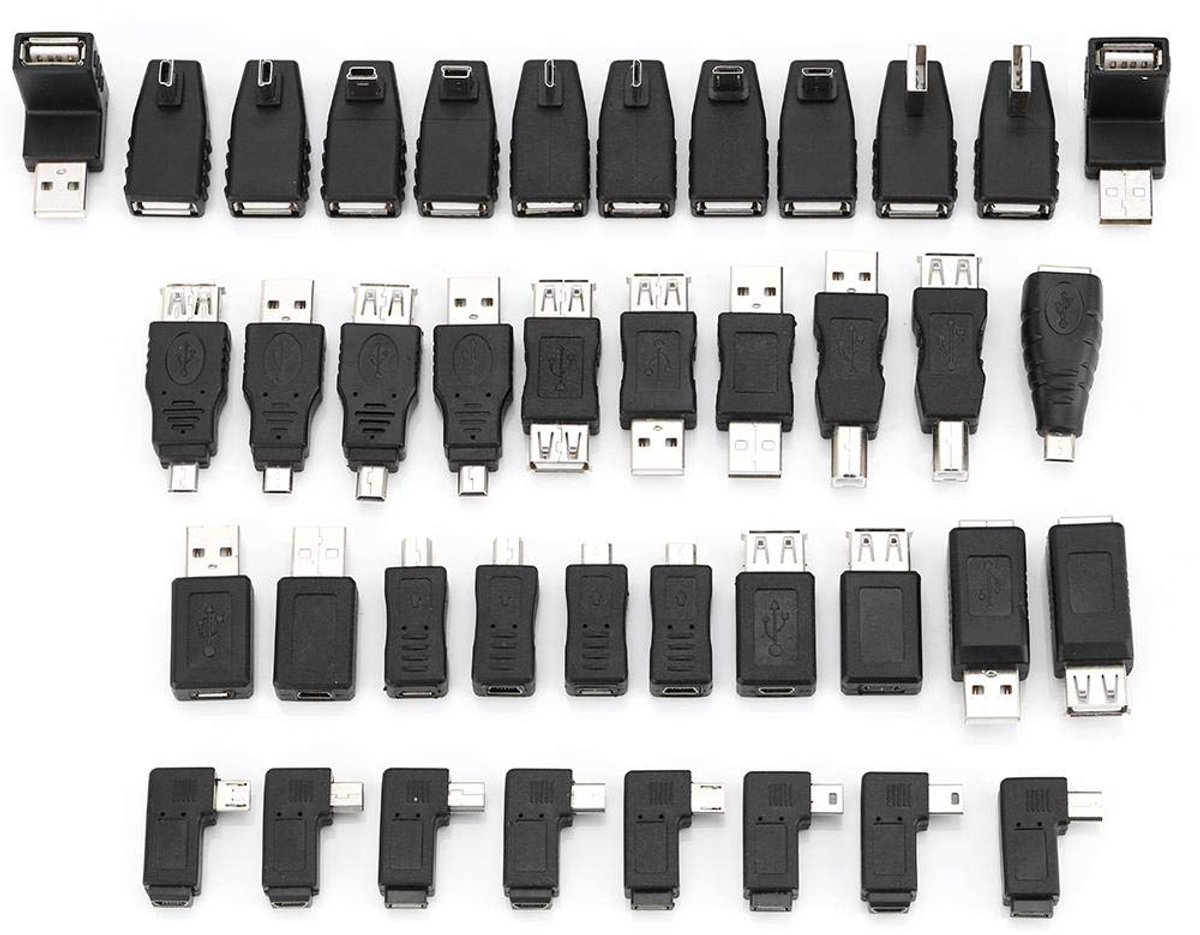 Image of 40pcs Micro USB 2.0 Changer Adapters, Multiple Micro USB Plugs to USB Connector, Converter, Rectangular and Angled, Black