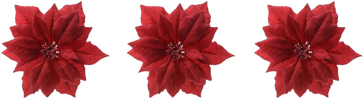 Decoris 6x stuks decoris kersthangers 24 cm rood glitter b- loemen kerstster - clip - kunststof - decoratie