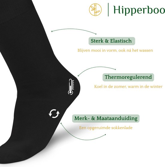 Zwarte, thermoregulerende bamboe sok. "Sterk & Elastisch", "Thermoregulerend", "Merk- & Maataanduiding".