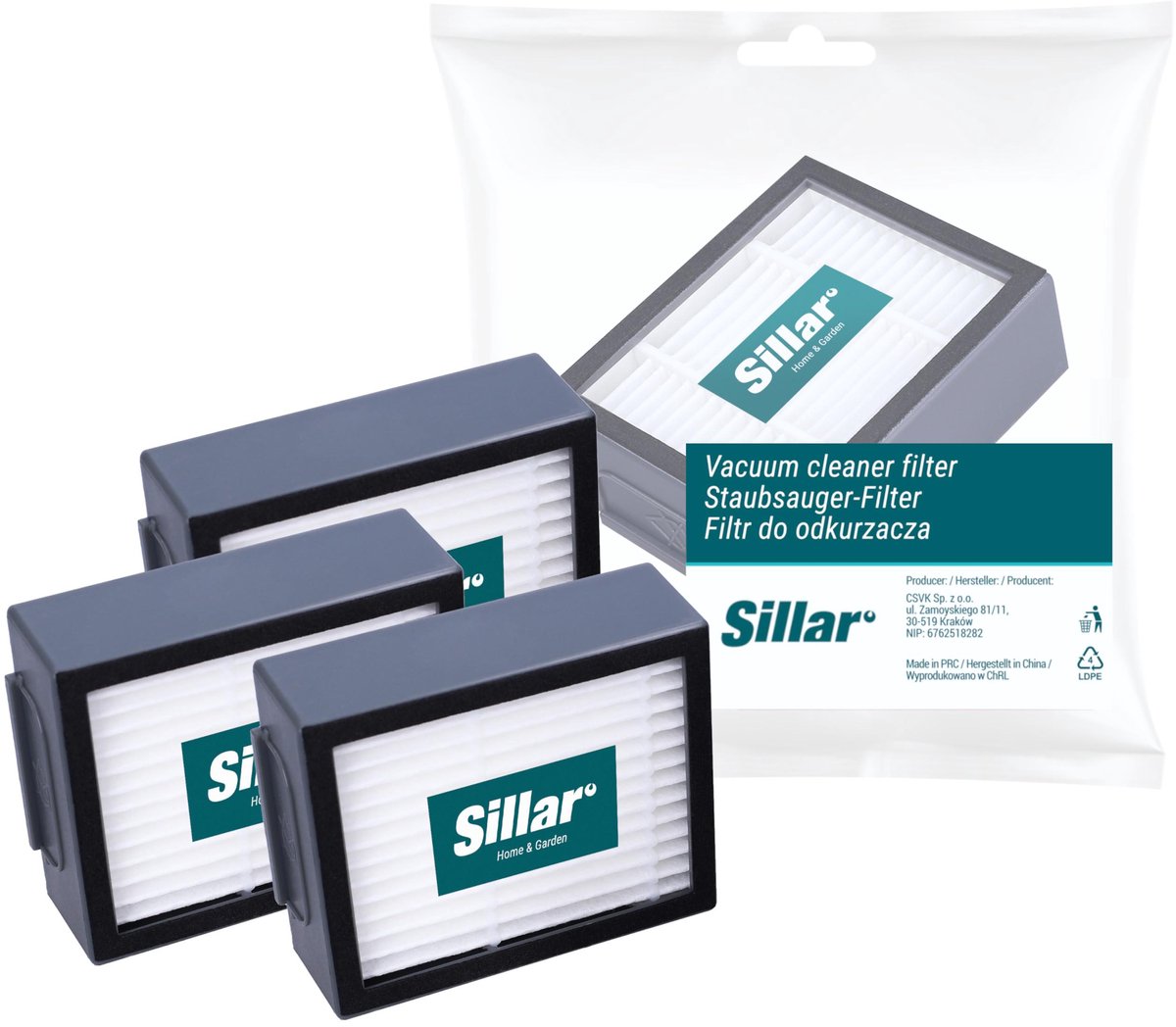 Sillar, set 3 stofzuigerfilters, HEPA filters, anti-allergeen, geschikt voor schoonmaakrobot iRobot Roomba serie E I J, E4, E5, E6, E7, Combo I5/I8/J5 PLUS, I3, I3+, I4, I4+, I5, I5+, vervanging, 5x6.5x2 cm