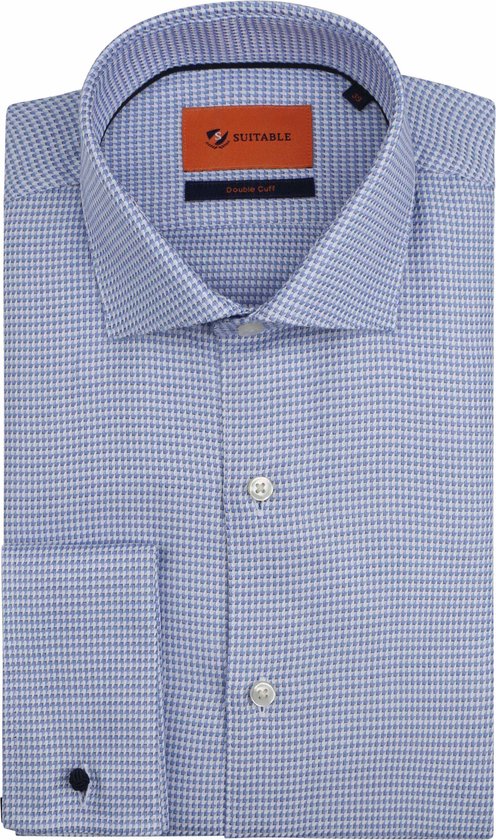 Adapté - Chemise Double Manchette Imprimé Blauw - Homme - Taille 39 - Coupe Slim
