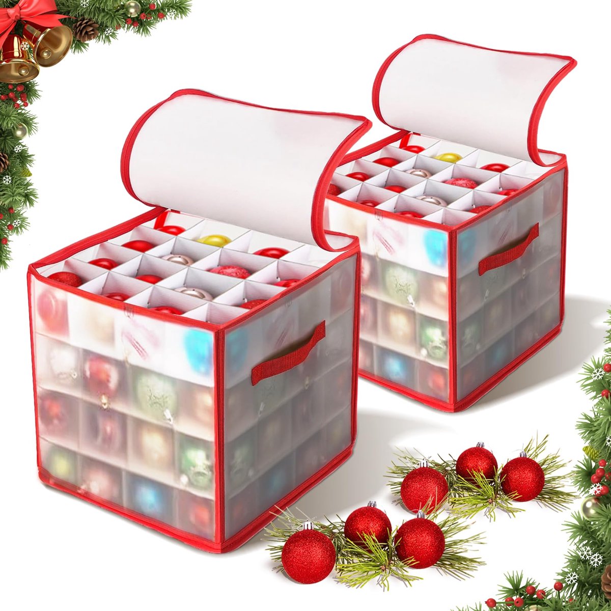 Unyqoos® Ruime opbergdoos voor kerstversiering met flexibele indeling en handgrepen
