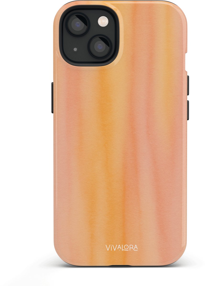 VivaLora Tough Telefoonhoesje iPhone 14 met MagSafe - Sunset Glow Print - 2-in-1 Phone Case - Hard Case & Siliconen Back - Extra Bescherming - Shockproof - Ombre Effect - Roze/Oranje