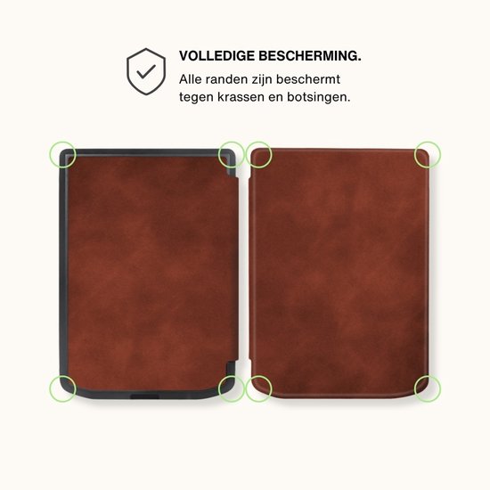 Lunso PocketBook Verse / Verse Pro / Verse Color Slim hard case hoes (6 inch) - sleepcover - Bruin van Lunso — afbeelding 3