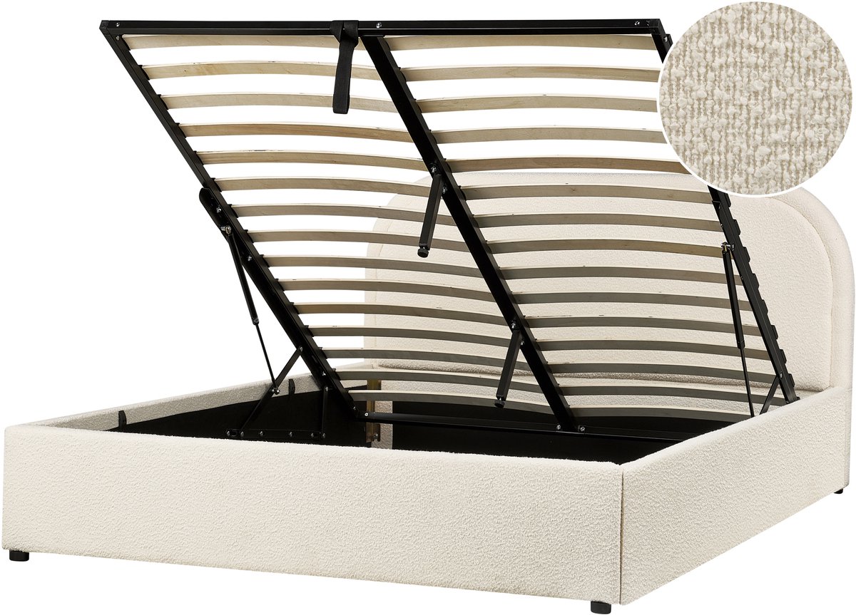 BELIANI QUILLIEN - Bed met opbergruimte - Lichtbeige - 140 x 200 cm - Bouclé