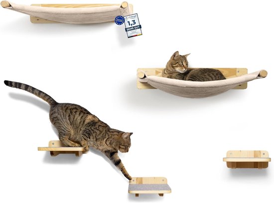 WOOWOOD® Klimwand katten incl. 2 x kattentrap muur [massief hout] I