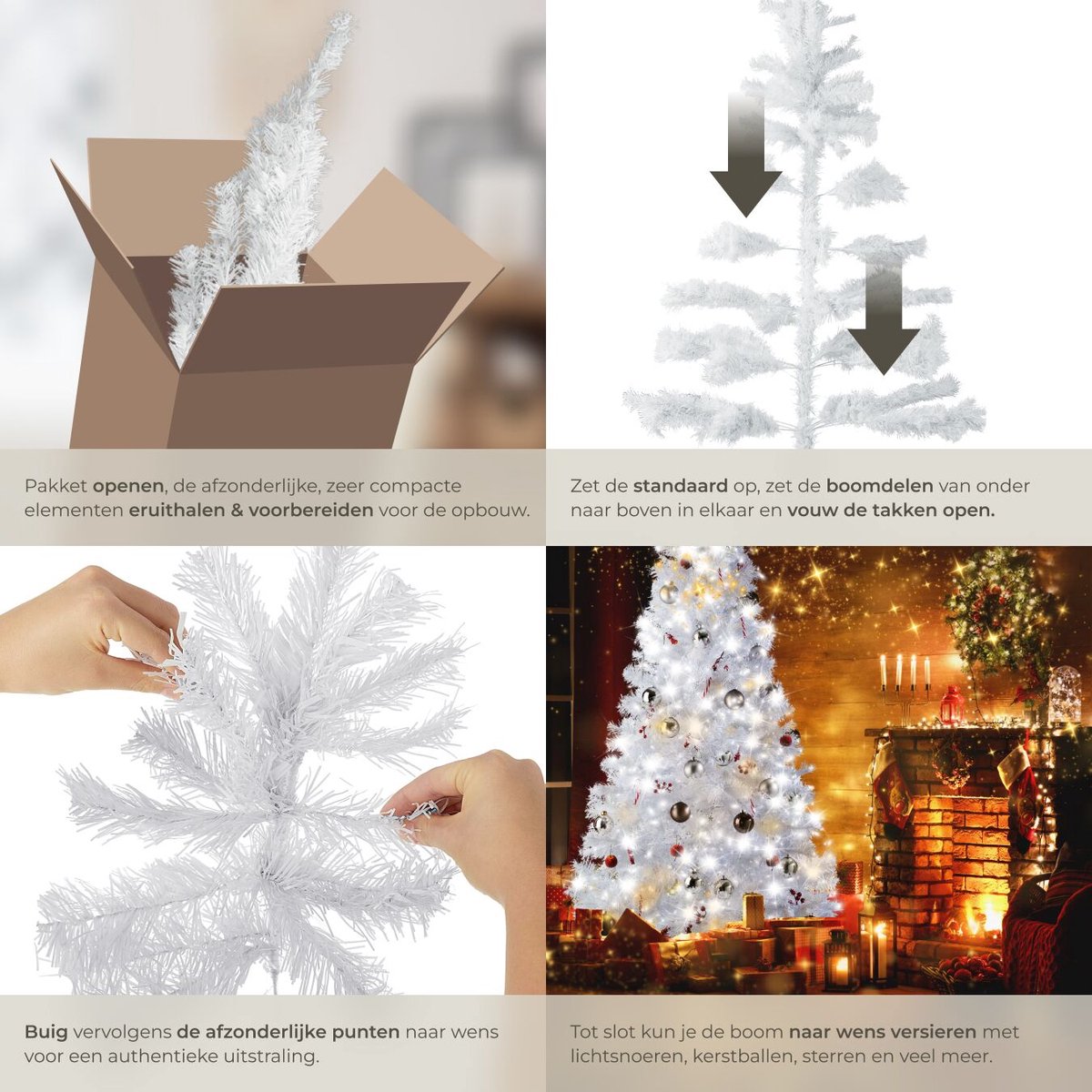 tectake® Kunstkerstboom - Levensecht met flexibele takken - Volumineus - Stabiel en eenvoudig te monteren - Kunstkerstboom als kerstversiering - 180cm - 533 takken - Wit – foto 7