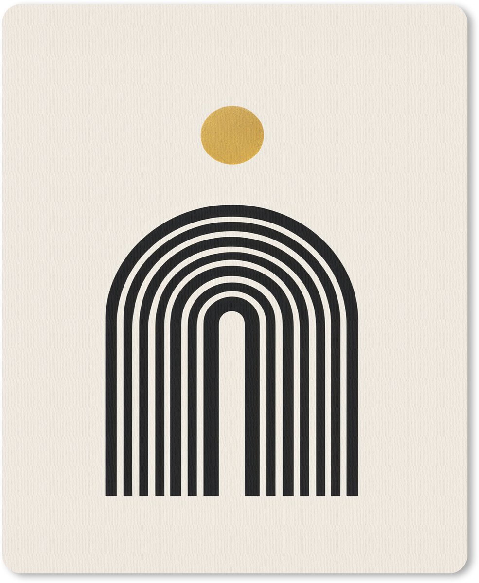 Muismat 19x23 cm - Mousepad Minimalistisch - Zwarte boog - Gouden cirkel - Muismatten