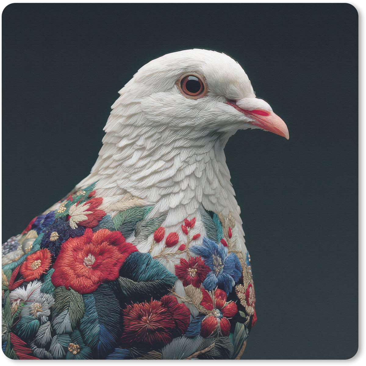 Muismat 20x20 cm - Mousepad Duif - Bloemen - Wit - Zwart - Muismatten