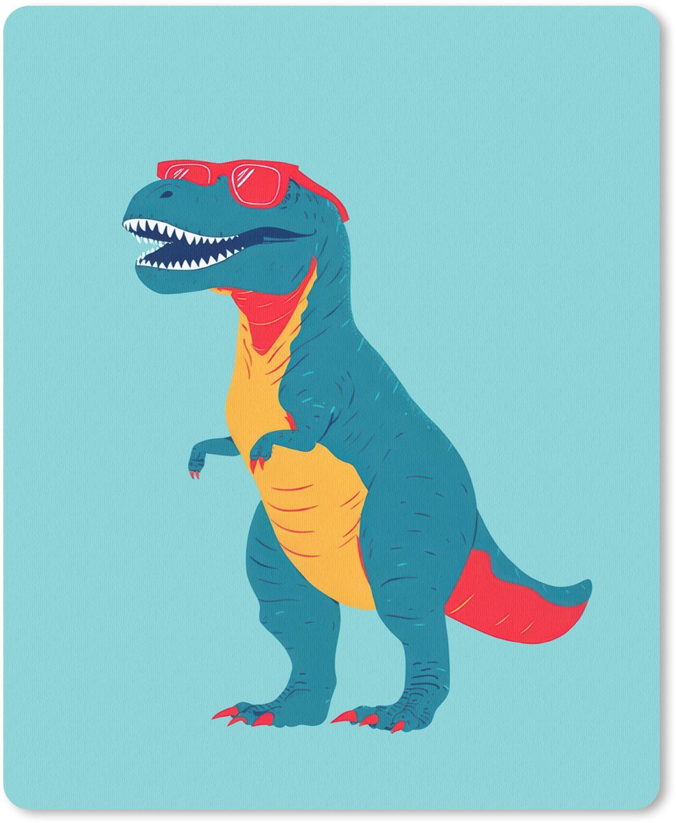 Muismat 19x23 cm - Mousepad Dinosaurus - Blauw - Zonnebril - Muismatten
