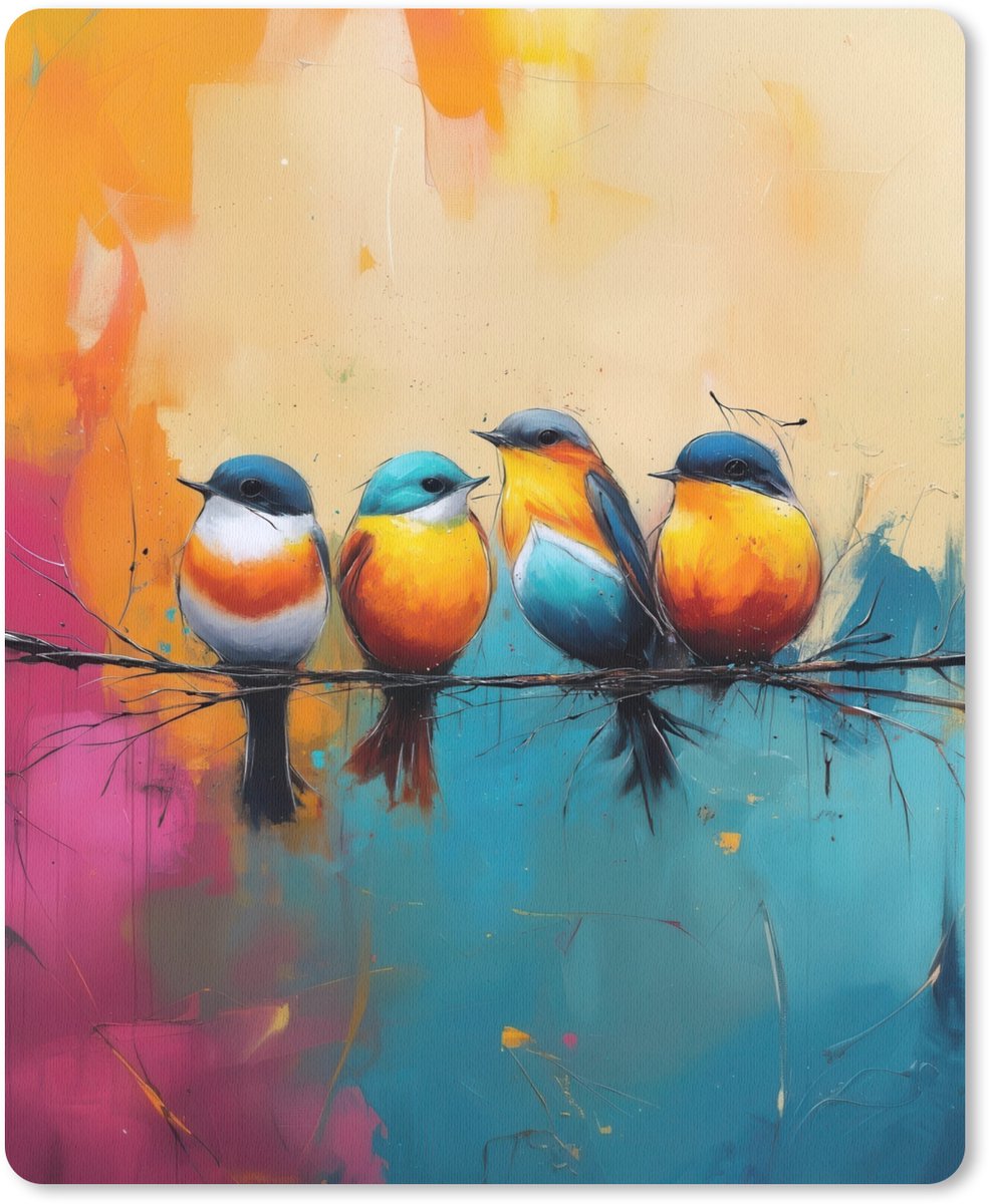 Muismat 19x23 cm - Mousepad Vogels - Kleurrijk - Tak - Abstract - Muismatten