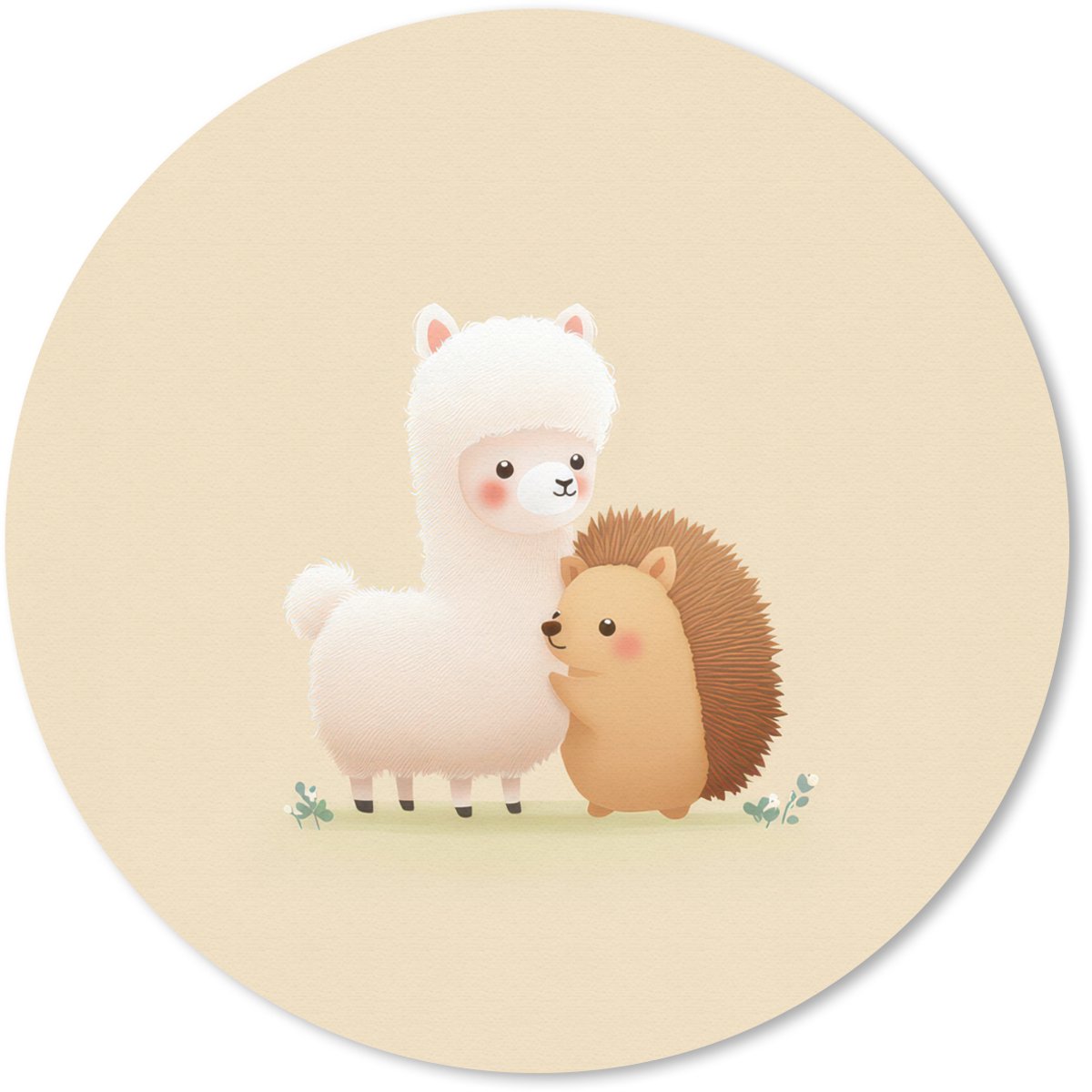 Muismat rond 20x20 cm - Mousepad Alpaca - Egel - Bruin - Knuffelen - Ronde muismatten