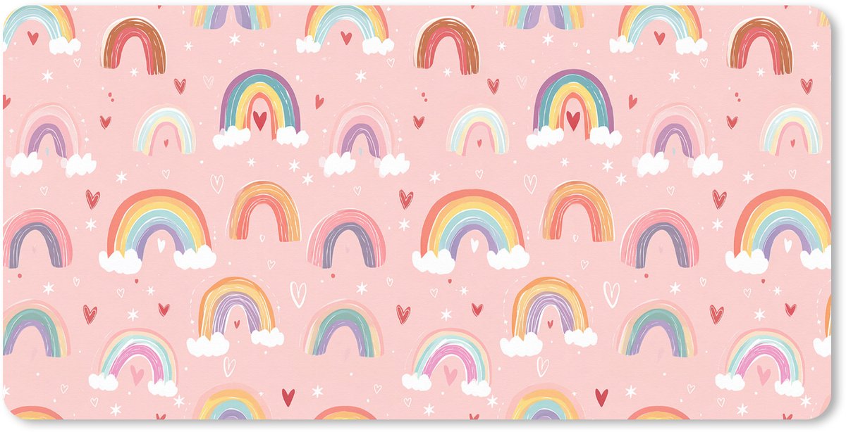Muismat XXL 100x50 cm - Bureau onderlegger - Bureau mat Regenboog - Patroon - Pastel - Handgetekend - Bureaumat - Gaming mousepad xl - Bureaulegger groot - Computer deskmat