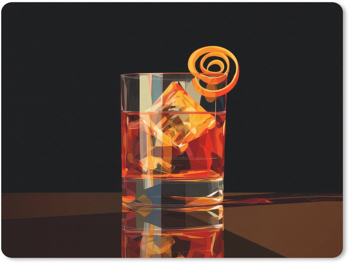 Muismat 23x19 cm - Mousepad Glas - Ijsblokjes - Drinken - Bruin - Muismatten