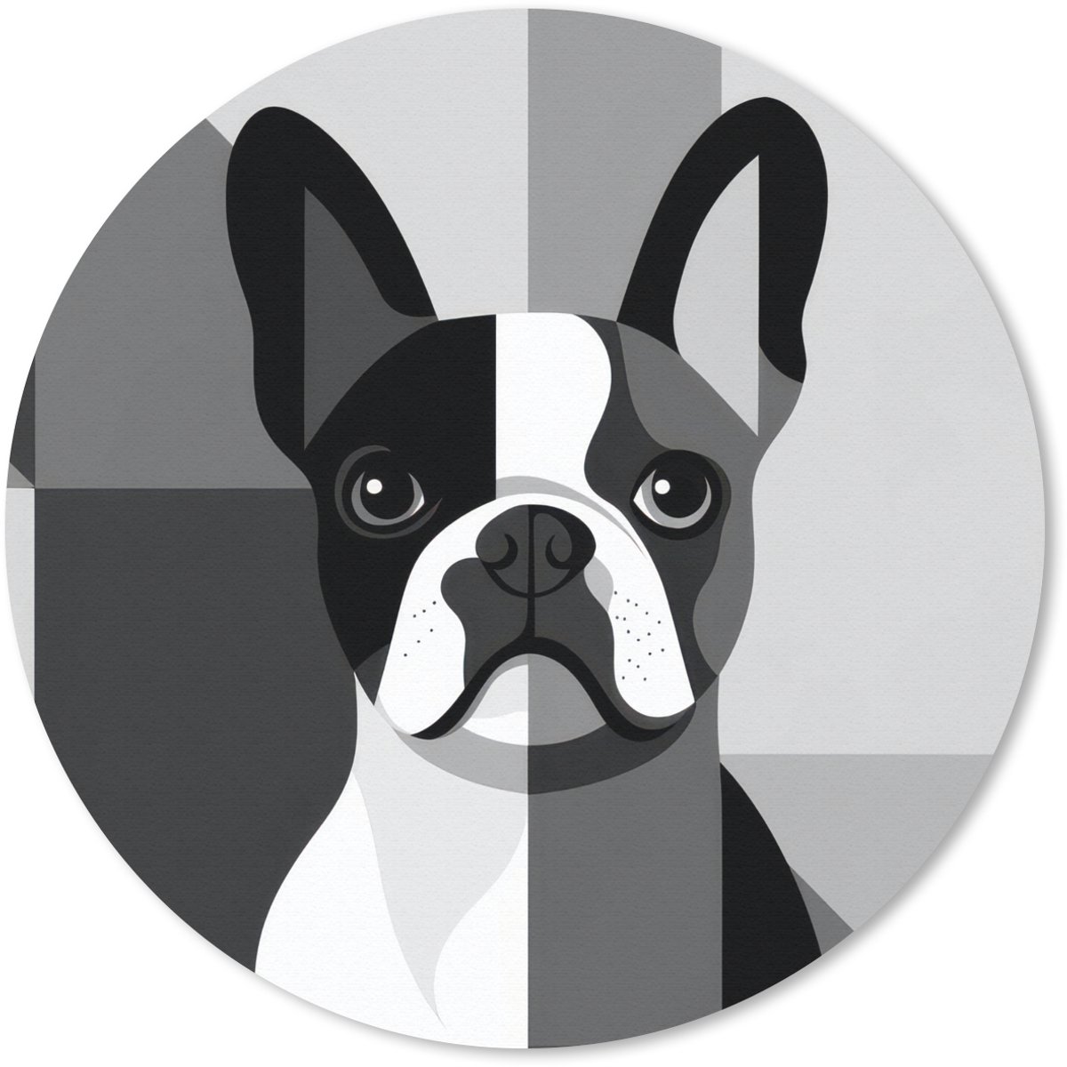 Muismat rond 40x40 cm - Mousepad Buldog - Zwart - Abstract - Vlakken - Ronde muismatten